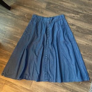 Denim A-Line Midi Skirt